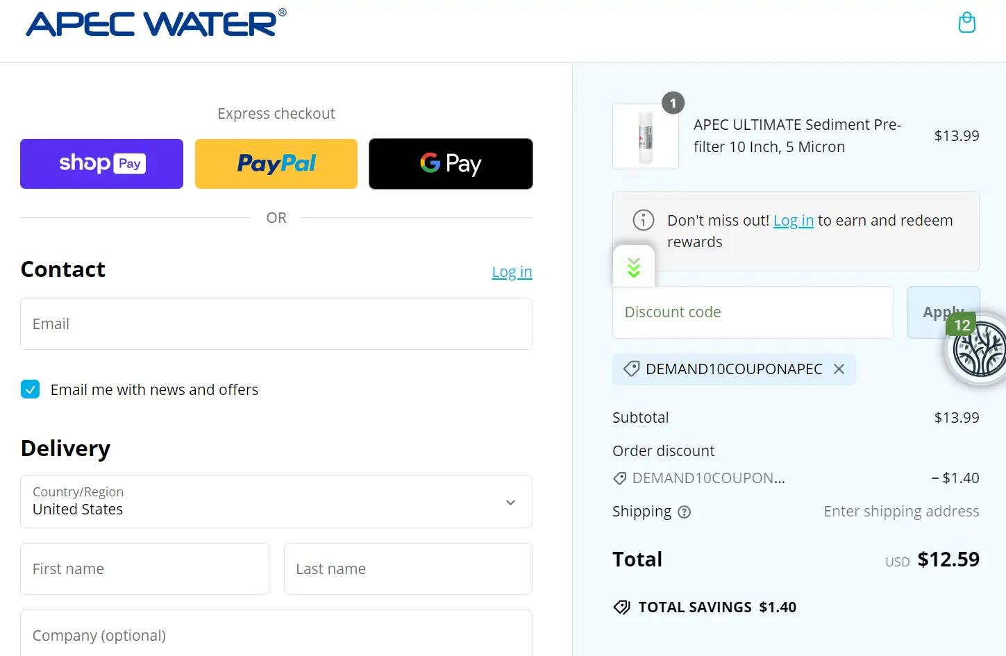 APEC Water: 10% off  with discount code DEMAND10COUPONAPEC. Verified and tested 3 weeks ago.